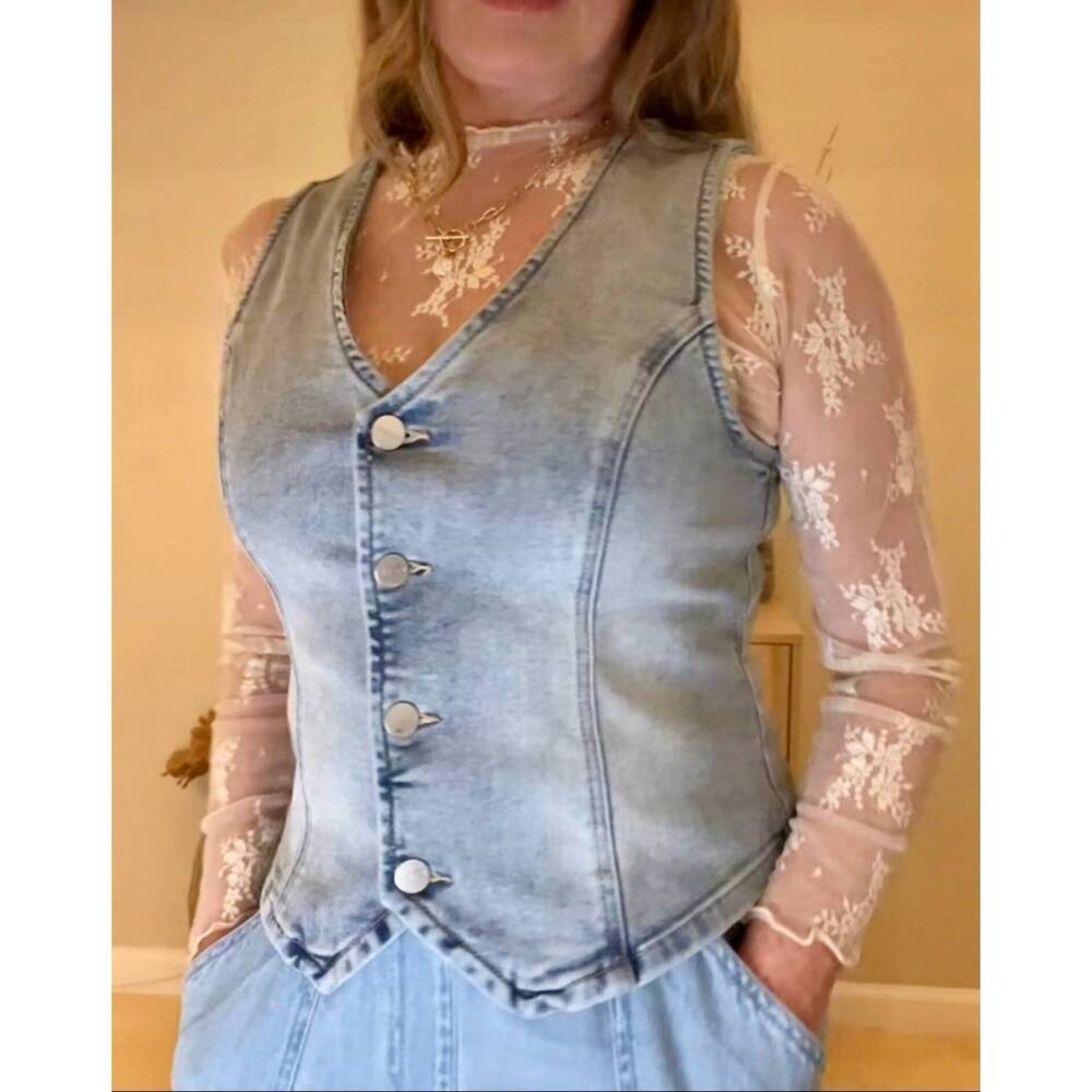 NEW ACCITY sheer lace long sleeve top in light tan